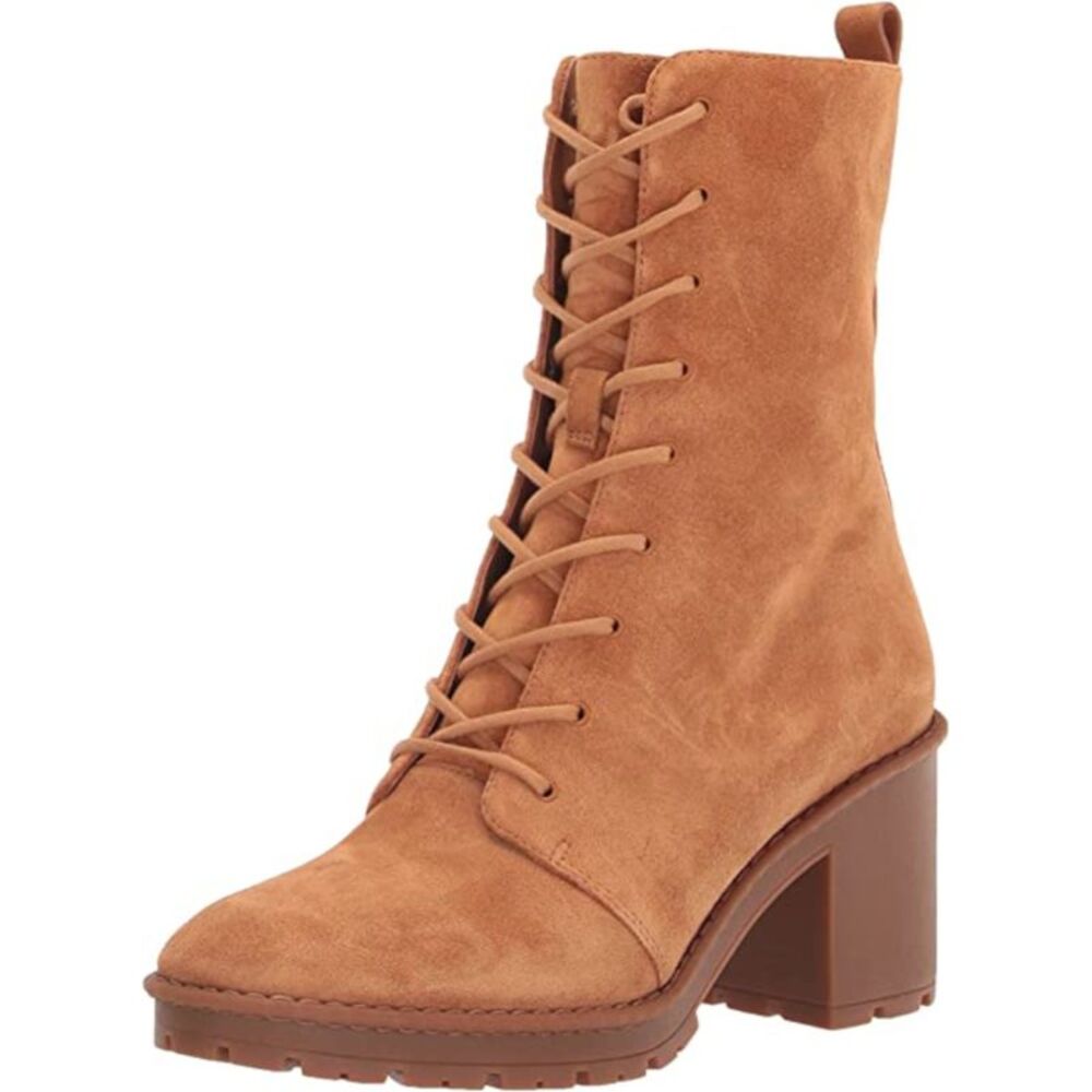 VINCE. Womens Brown Lace Up Henderson Almond Toe Block Heel Leather Boots 5.5 M